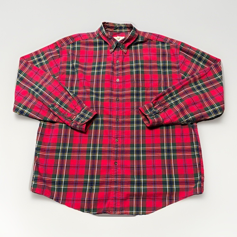 90s Vintage Eddie Bauer Men's Red and Black‎ Plaid Button-Up Flannel XL Grunge